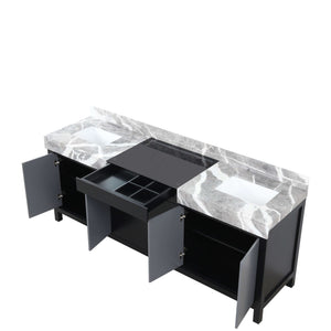 Zilara 84" Black and Grey Double Vanity, Castle Grey Marble Tops, and White Square Sinks - LZ342284DLIS000