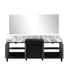 Load image into Gallery viewer, Zilara 84&quot; Black and Grey Double Vanity, Castle Grey Marble Tops, White Square Sinks, and 34&quot; Frameless Mirrors - LZ342284DLISM34