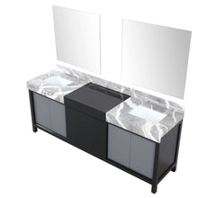 Load image into Gallery viewer, Zilara 84&quot; Black and Grey Double Vanity, Castle Grey Marble Tops, White Square Sinks, and 34&quot; Frameless Mirrors - LZ342284DLISM34
