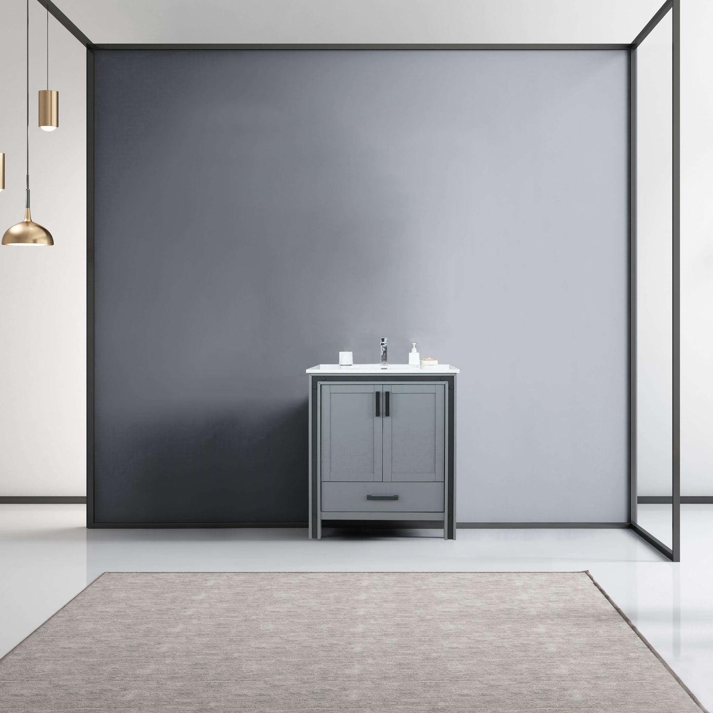Ziva 30" Dark Grey Single Vanity, Cultured Marble Top, White Square Sink and no Mirror - LZV352230SBJS000