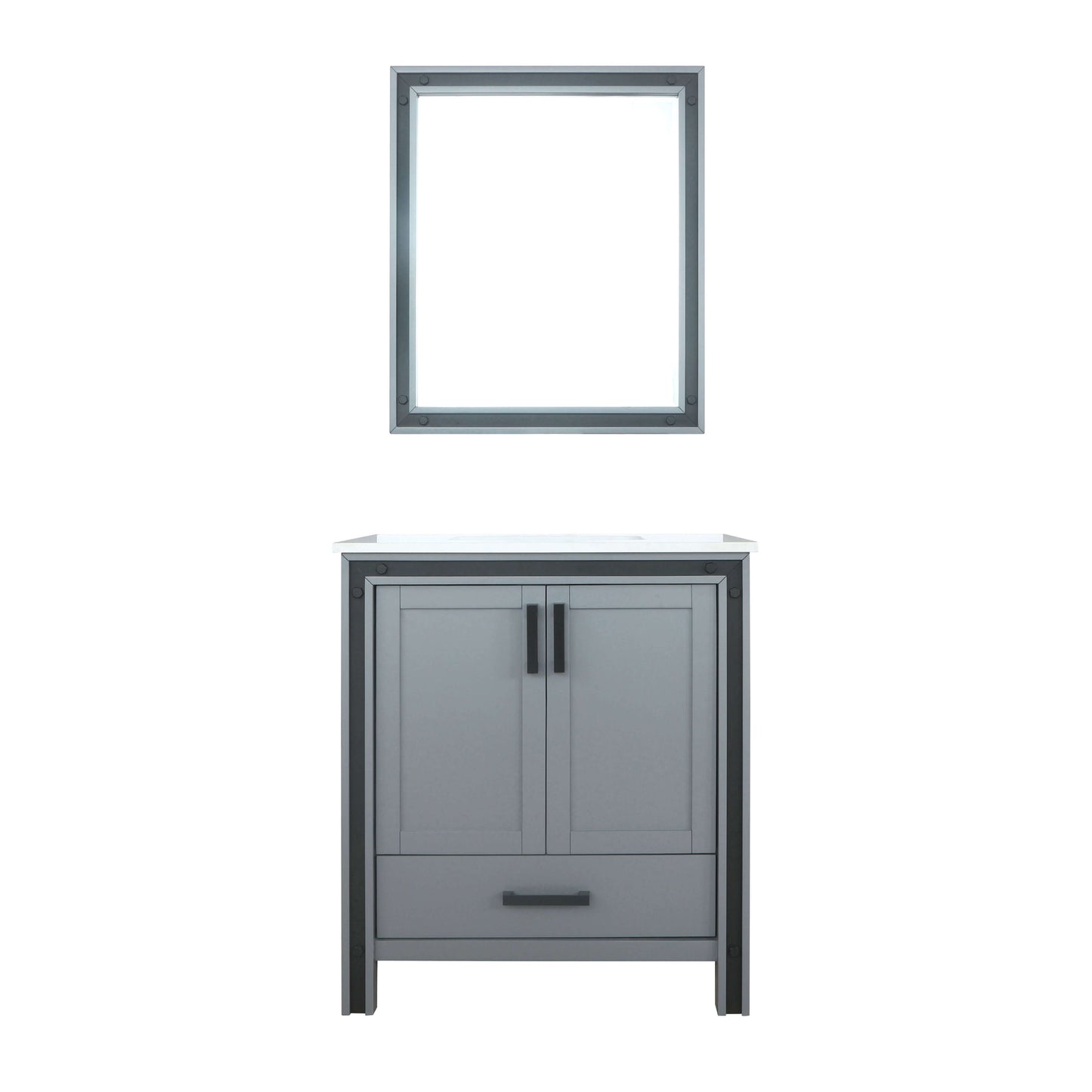 Ziva 30" Dark Grey Single Vanity, Cultured Marble Top, White Square Sink and 28" Mirror - LZV352230SBJSM28