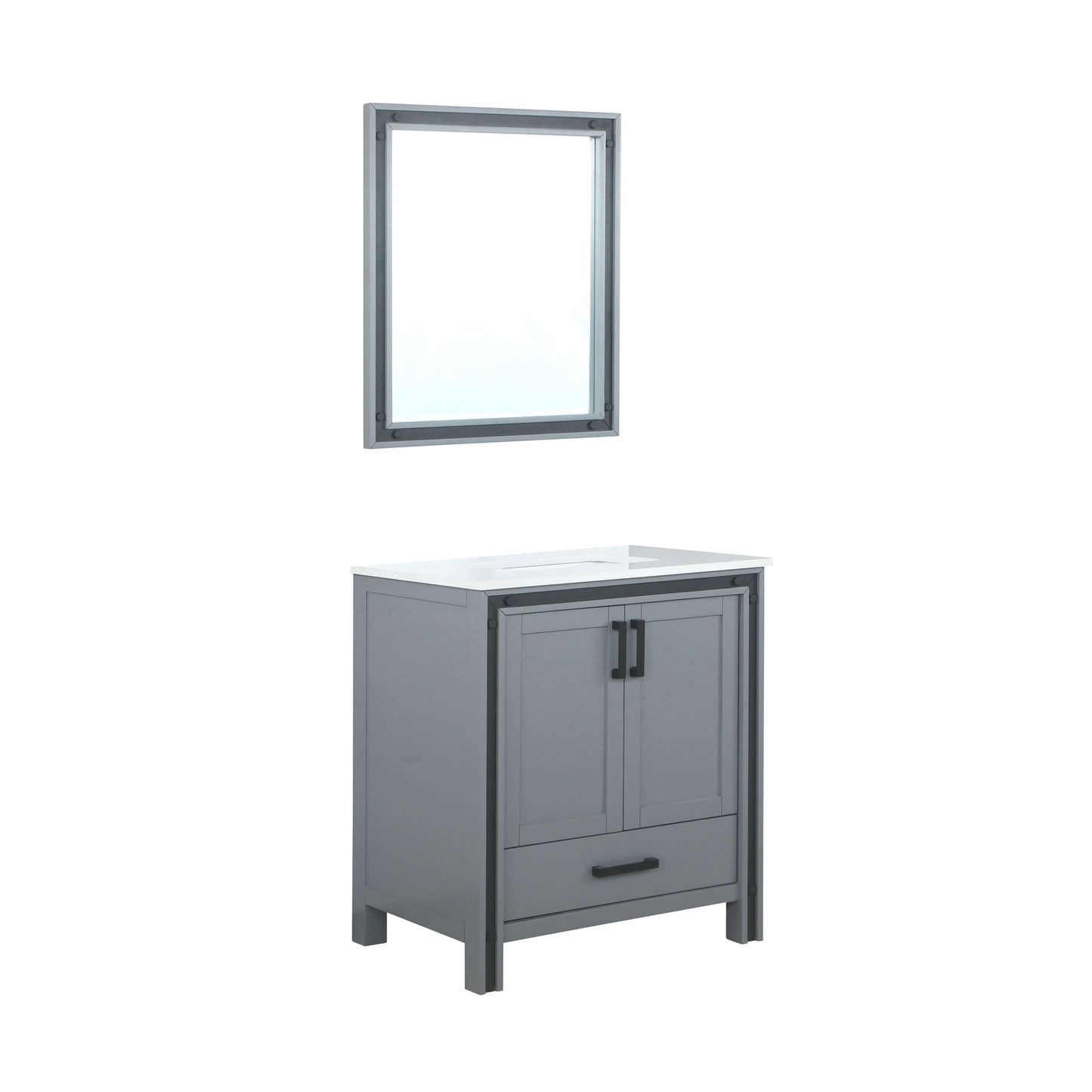 Ziva 30" Dark Grey Single Vanity, Cultured Marble Top, White Square Sink and 28" Mirror - LZV352230SBJSM28