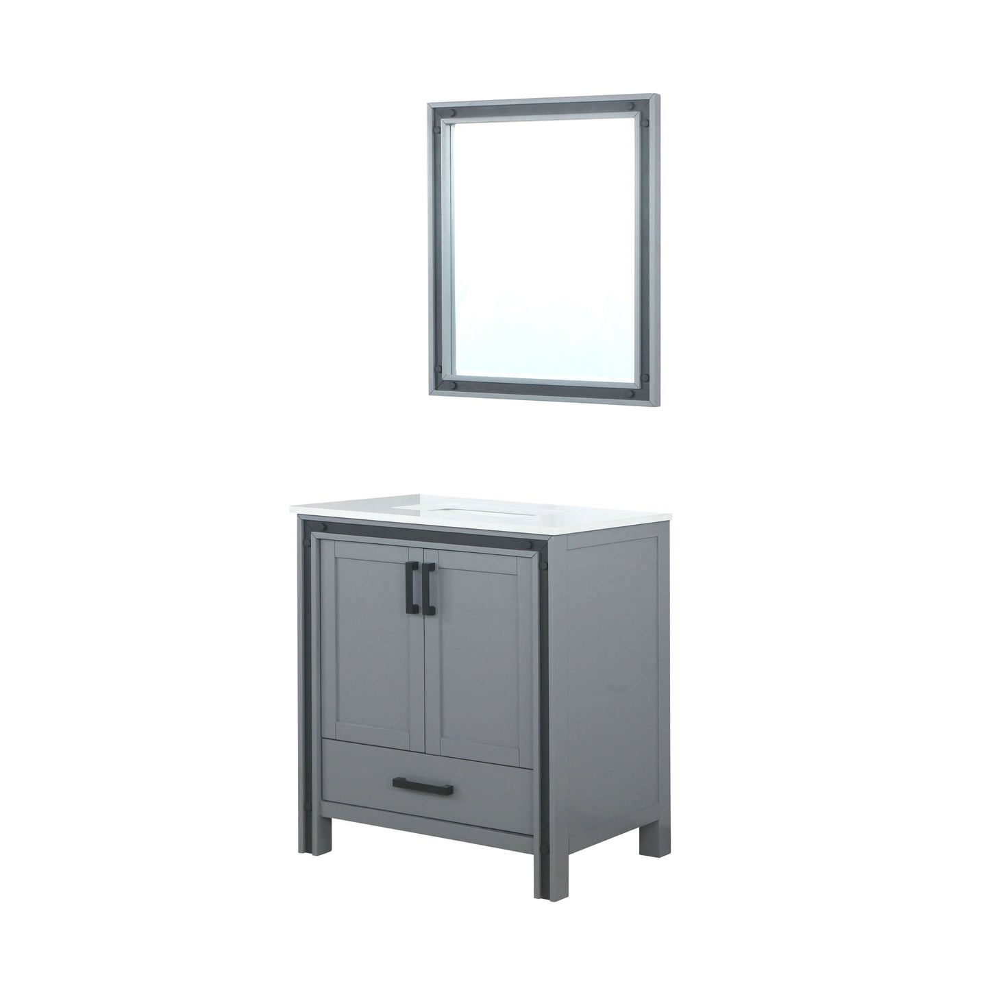 Ziva 30" Dark Grey Single Vanity, Cultured Marble Top, White Square Sink and 28" Mirror - LZV352230SBJSM28