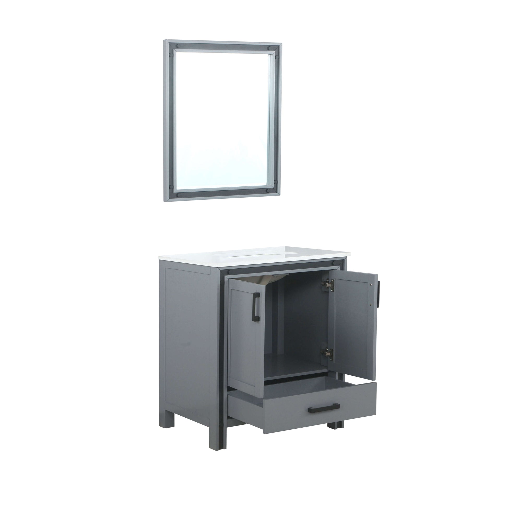 Ziva 30" Dark Grey Single Vanity, Cultured Marble Top, White Square Sink and 28" Mirror - LZV352230SBJSM28