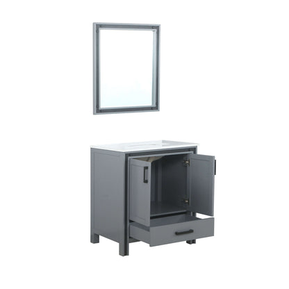 Ziva 30" Dark Grey Single Vanity, Cultured Marble Top, White Square Sink and 28" Mirror - LZV352230SBJSM28