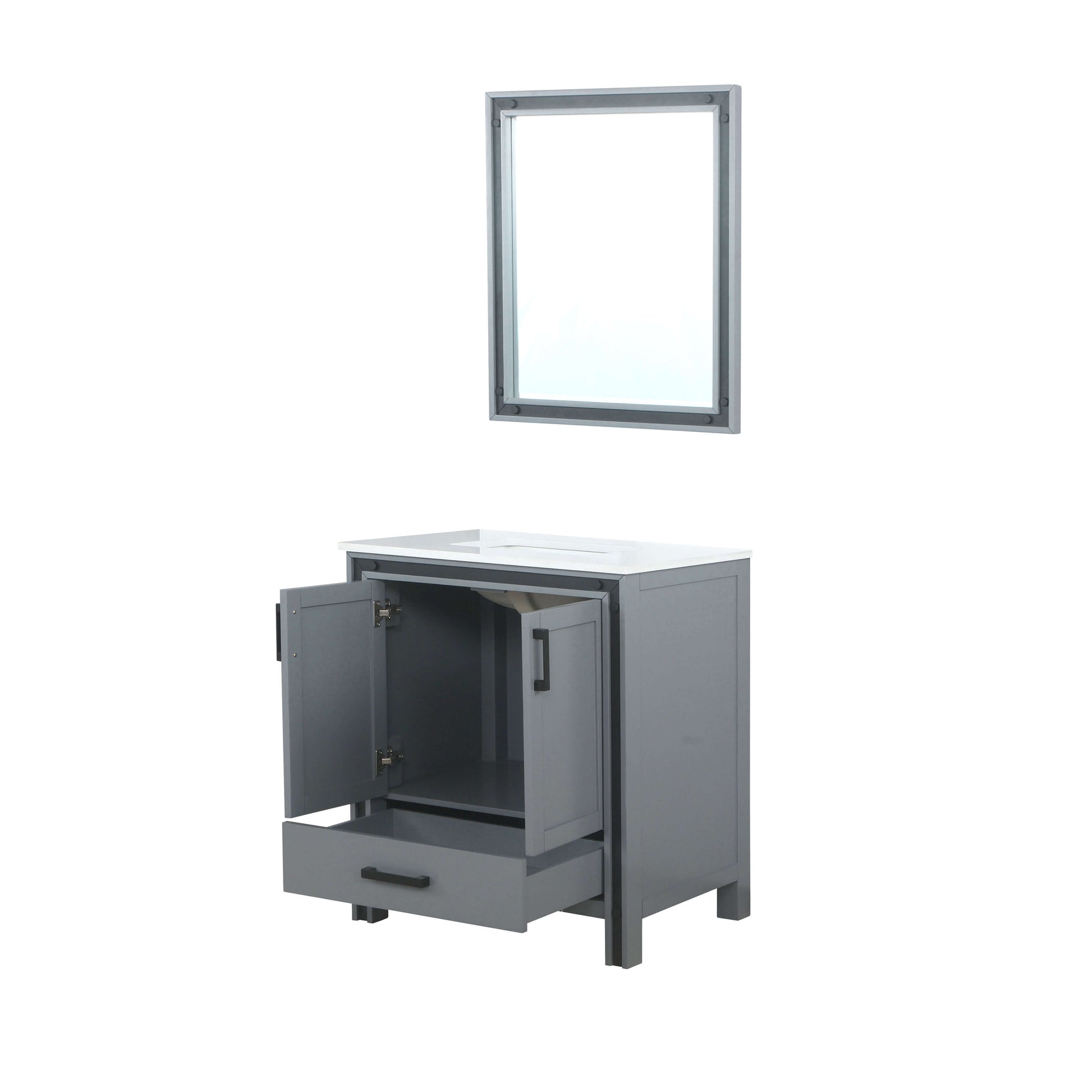 Ziva 30" Dark Grey Single Vanity, Cultured Marble Top, White Square Sink and 28" Mirror - LZV352230SBJSM28