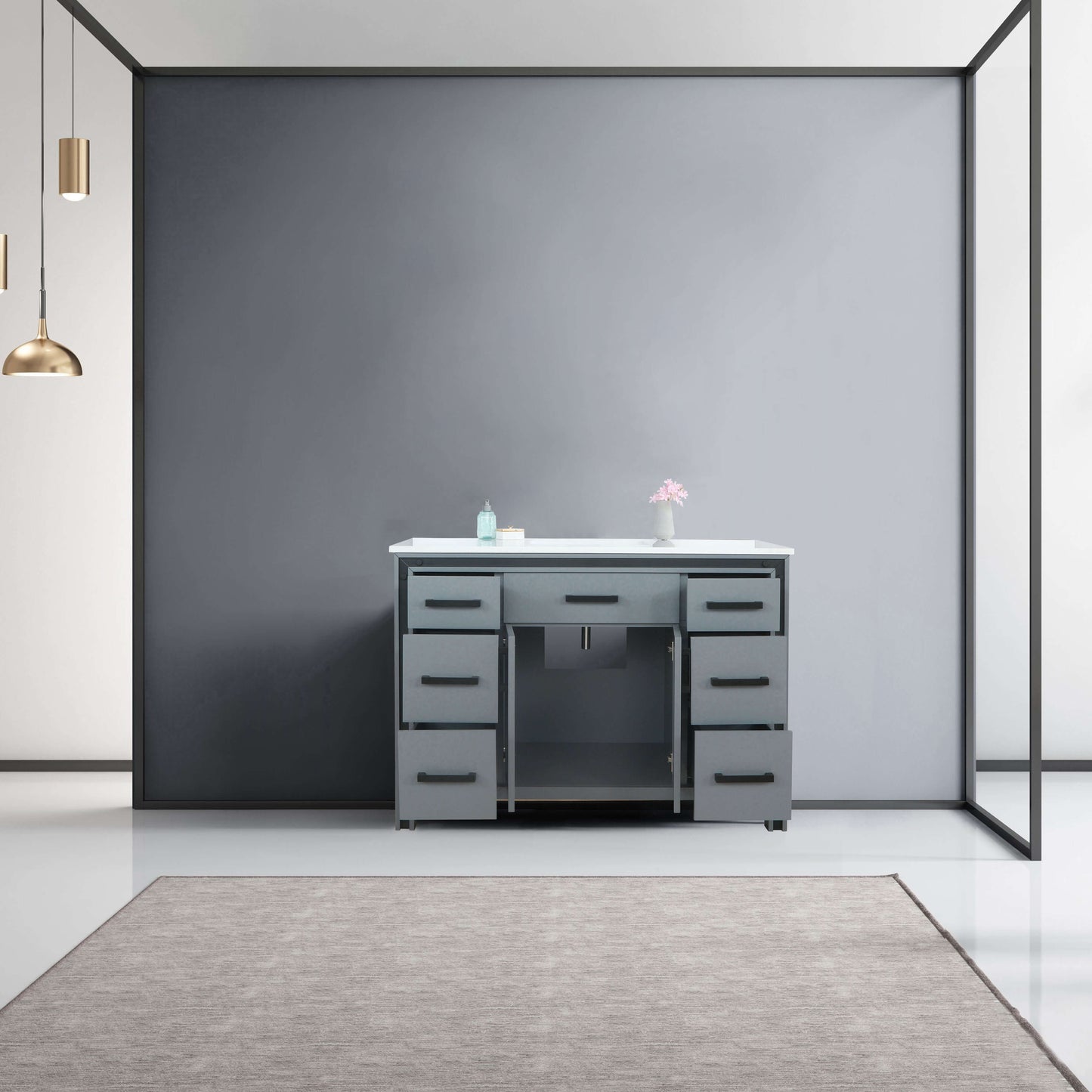 Ziva 48" Dark Grey Single Vanity, Cultured Marble Top, White Square Sink and no Mirror - LZV352248SBJS000