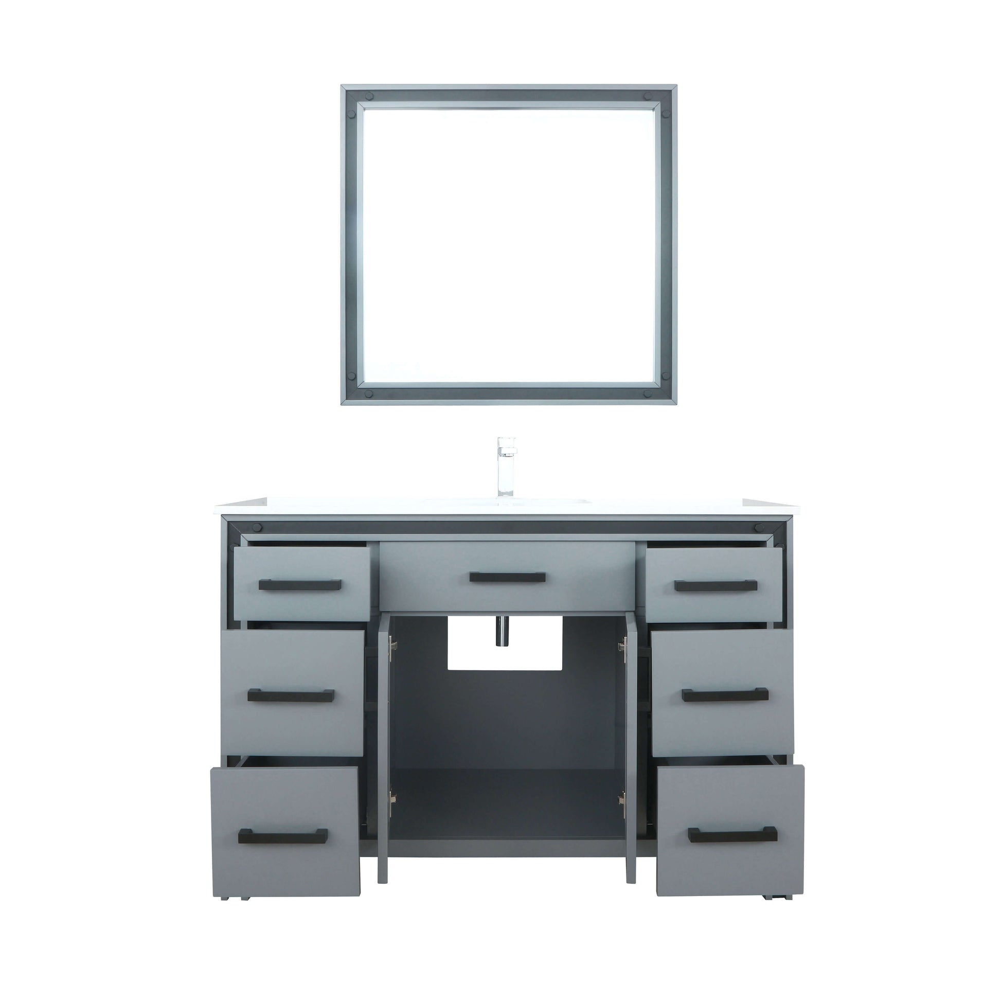 48" Dark Grey Single Vanity Ensemble with Cultured Marble Top with White Ceramic Square Undermount Sink and 34 inch Mirror - LZV352248SBJSM34F