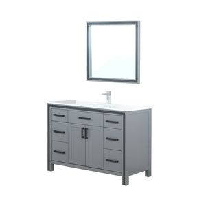 48" Dark Grey Single Vanity Ensemble with Cultured Marble Top with White Ceramic Square Undermount Sink and 34 inch Mirror - LZV352248SBJSM34F