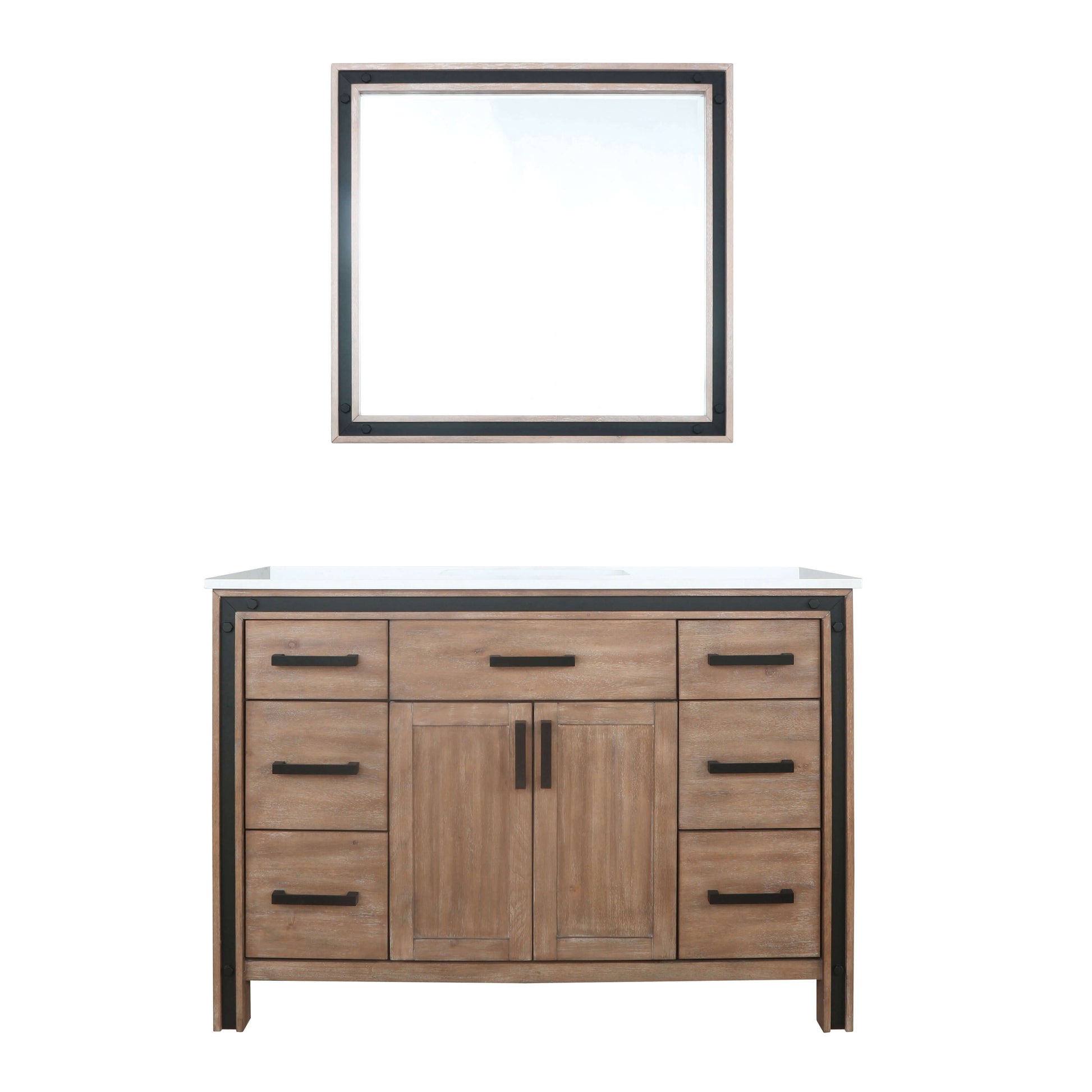 Ziva 48" Rustic Barnwood Single Vanity, Cultured Marble Top, White Square Sink and 34" Mirror - LZV352248SNJSM34