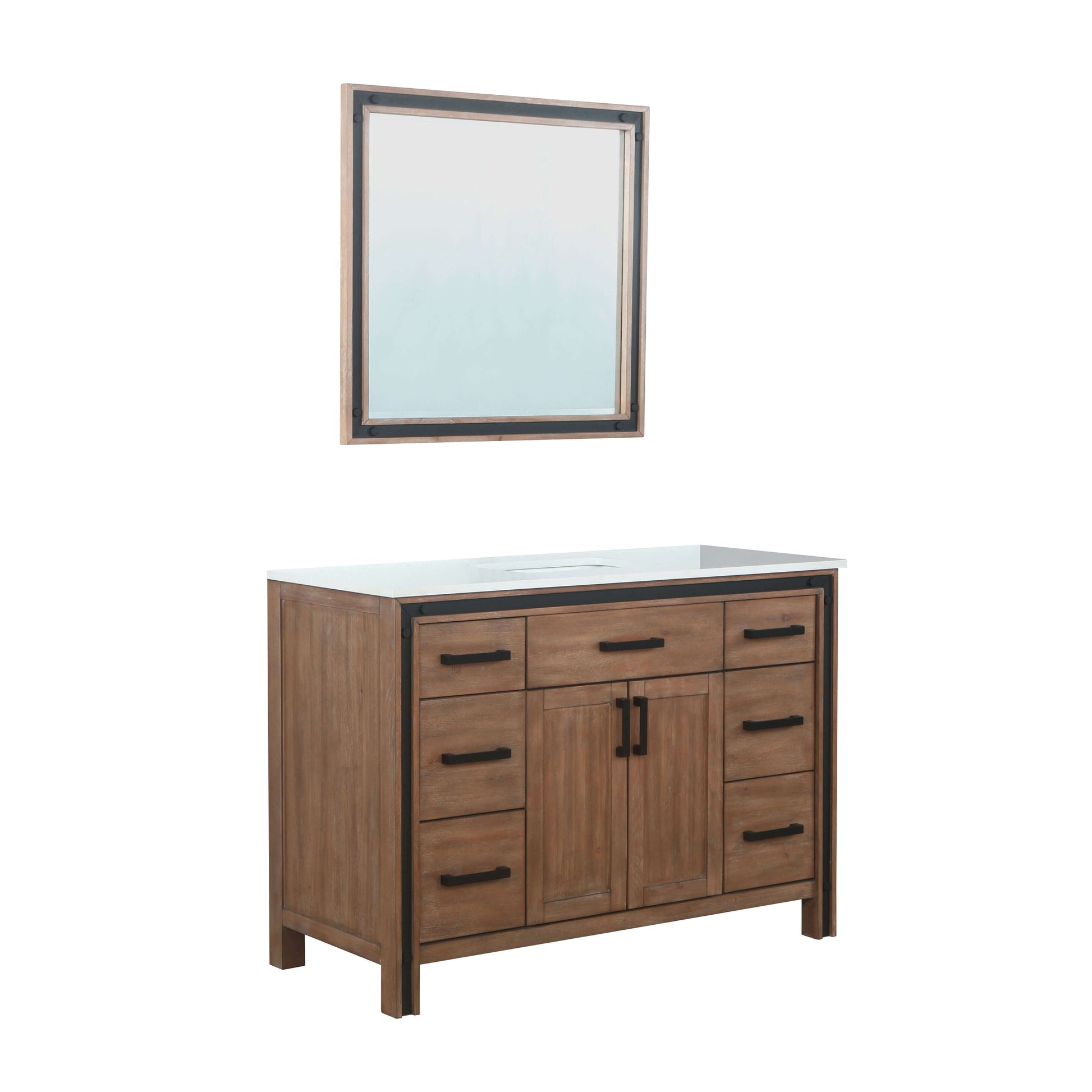 Ziva 48" Rustic Barnwood Single Vanity, Cultured Marble Top, White Square Sink and 34" Mirror - LZV352248SNJSM34