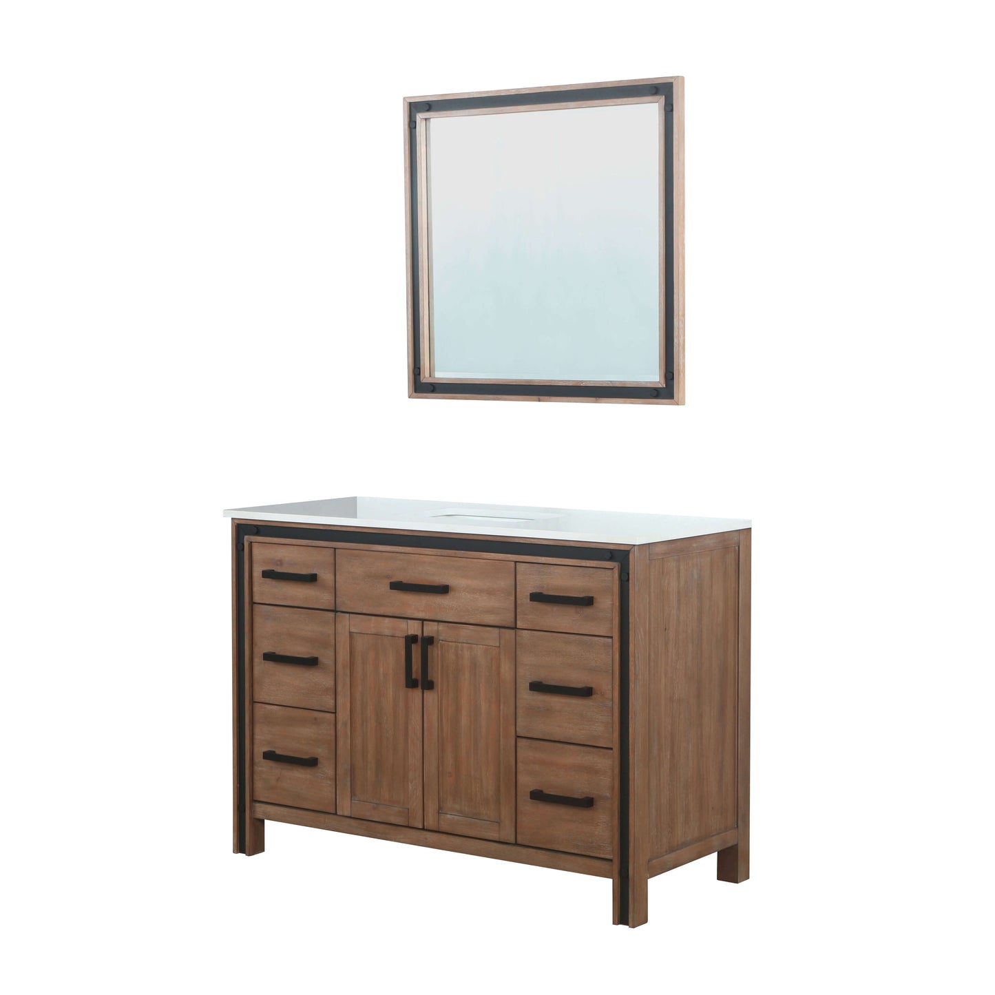 Ziva 48" Rustic Barnwood Single Vanity, Cultured Marble Top, White Square Sink and 34" Mirror - LZV352248SNJSM34