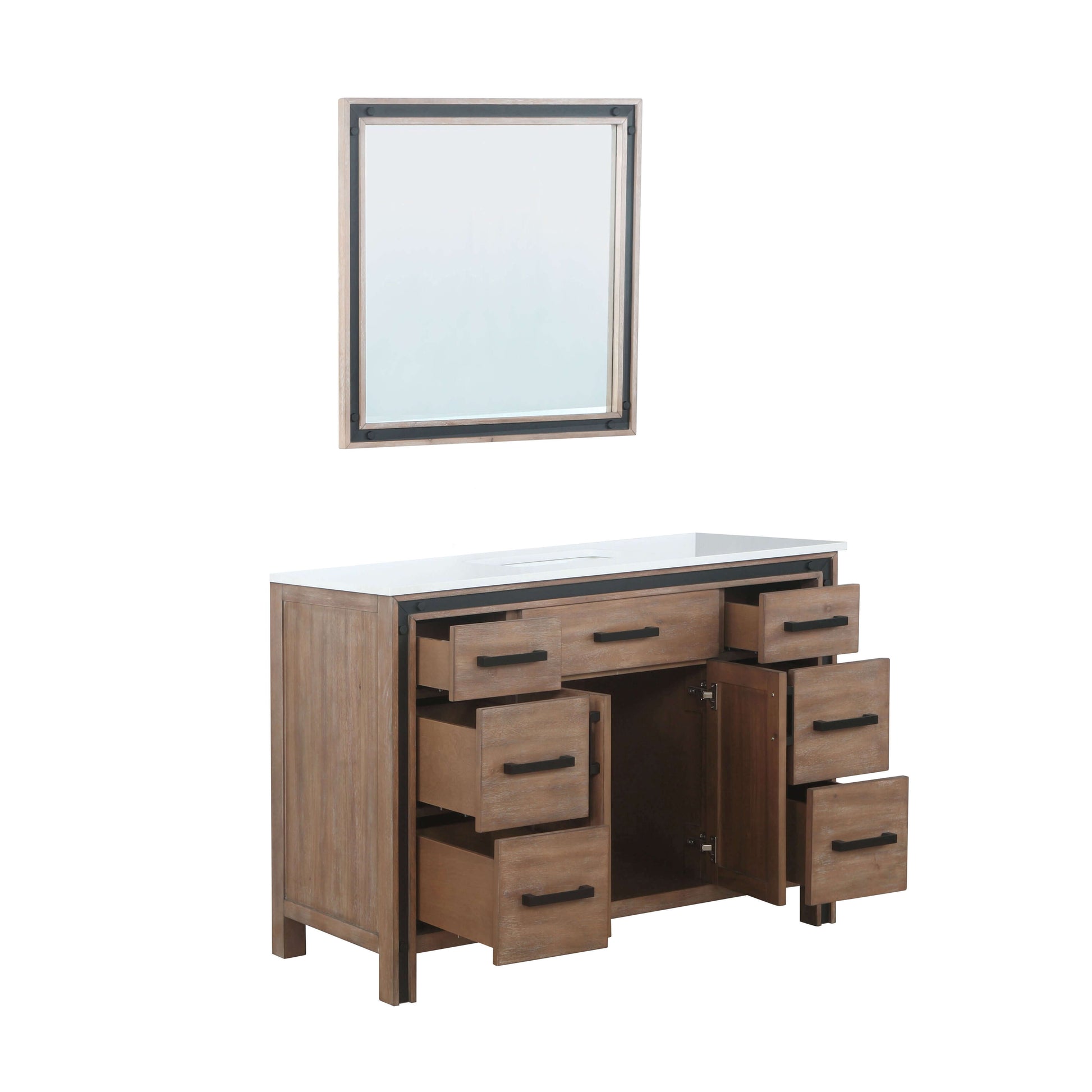 Ziva 48" Rustic Barnwood Single Vanity, Cultured Marble Top, White Square Sink and 34" Mirror - LZV352248SNJSM34