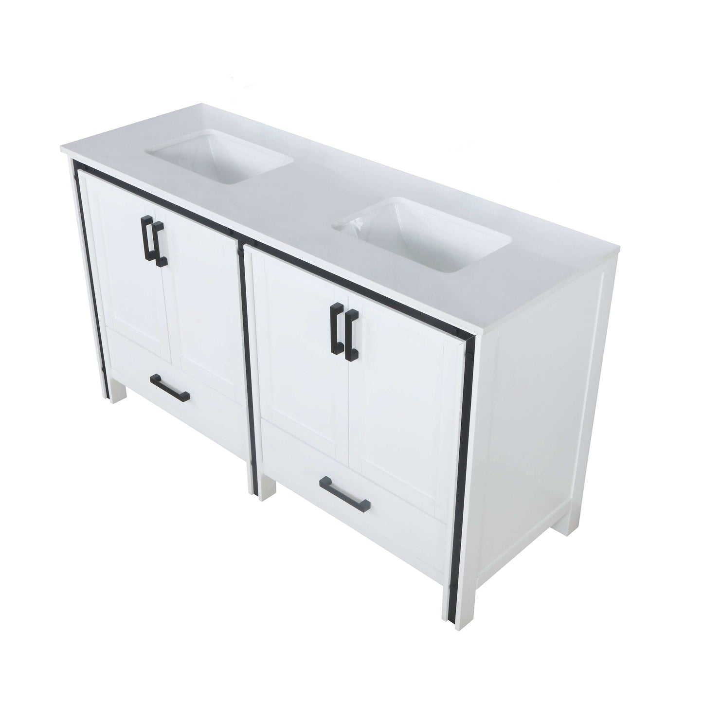 Ziva 60" White Double Vanity, Cultured Marble Top, White Square Sink and no Mirror - LZV352260SAJS000