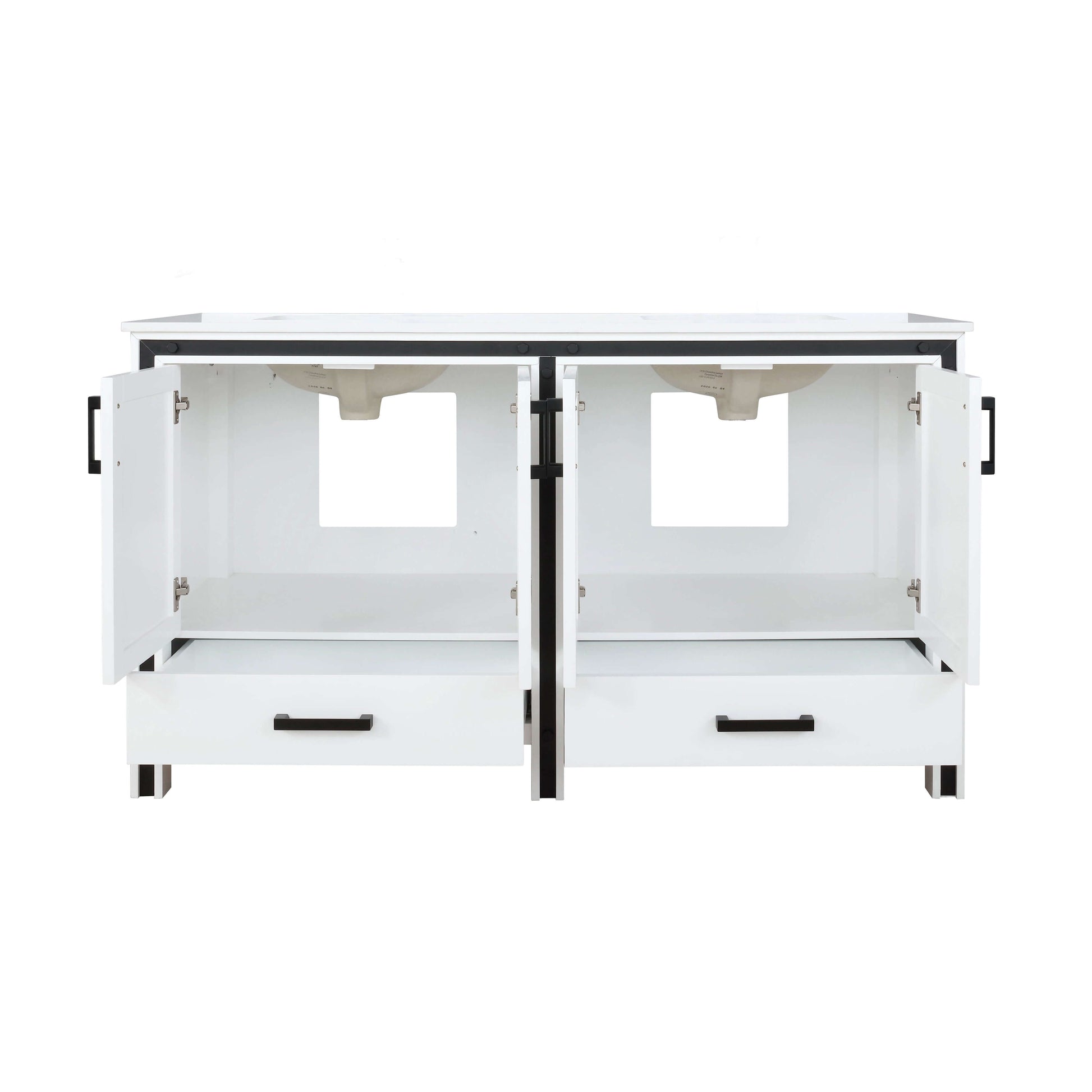 Ziva 60" White Double Vanity, Cultured Marble Top, White Square Sink and no Mirror - LZV352260SAJS000