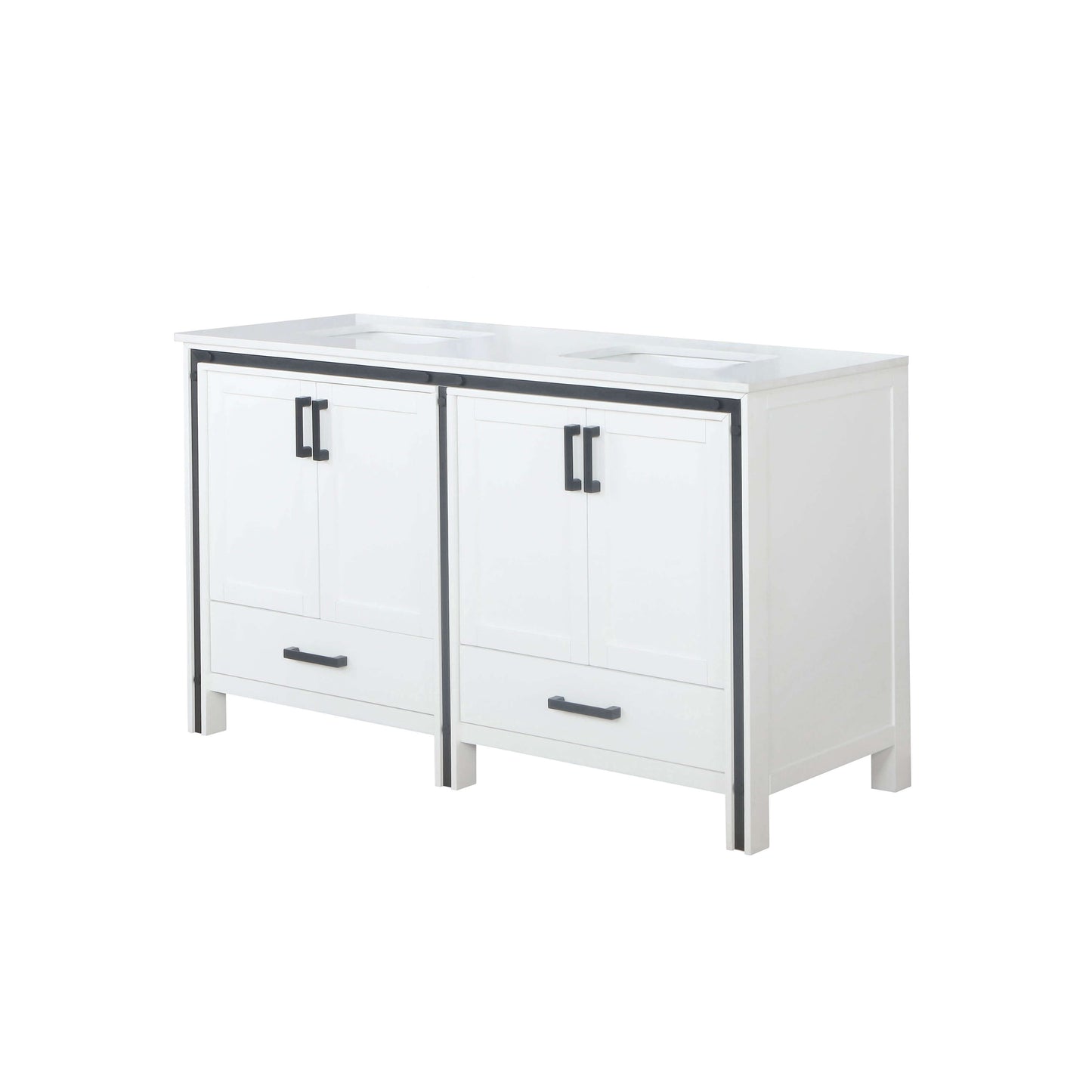 Ziva 60" White Double Vanity, Cultured Marble Top, White Square Sink and no Mirror - LZV352260SAJS000