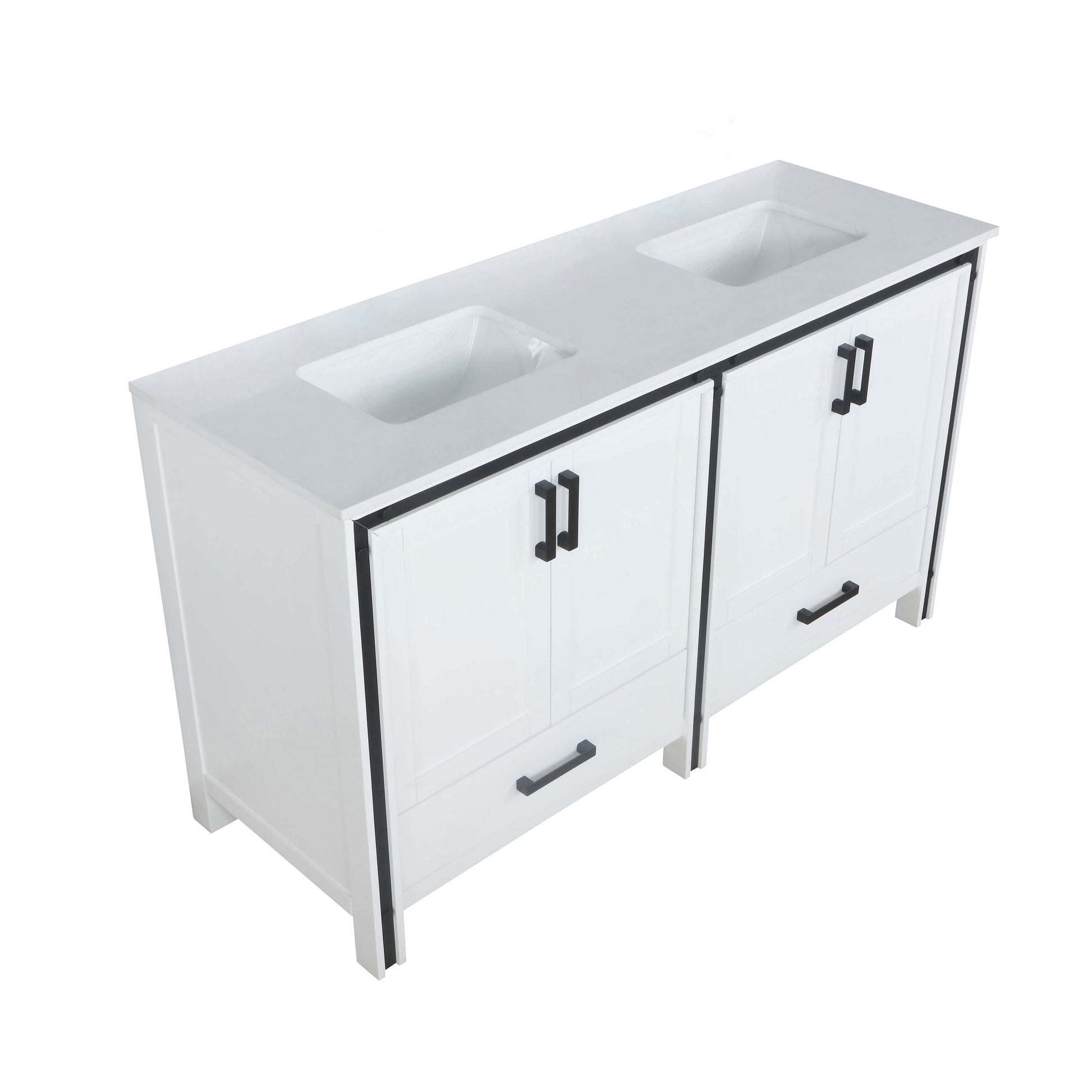 Ziva 60" White Double Vanity, Cultured Marble Top, White Square Sink and no Mirror - LZV352260SAJS000