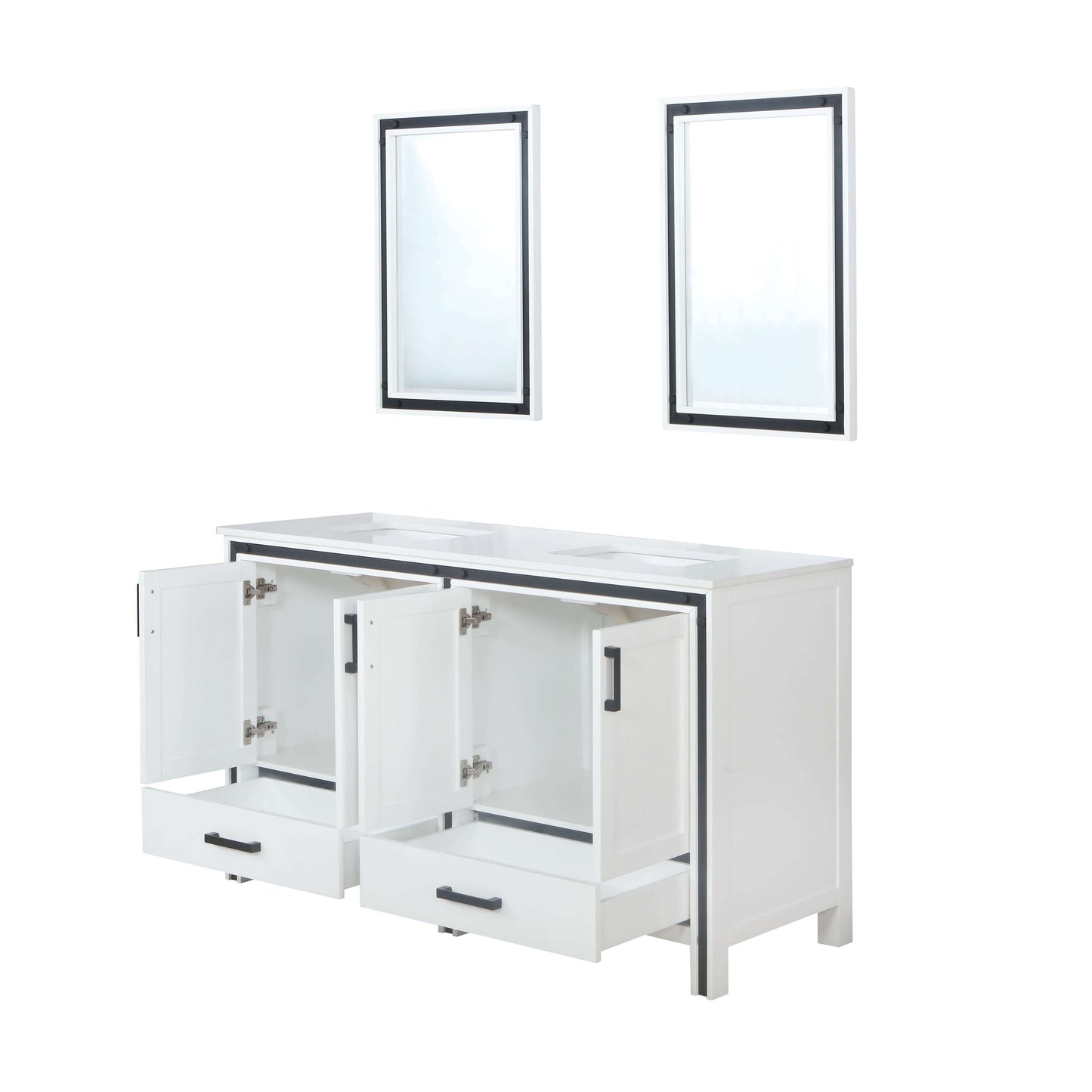 Ziva 60" White Double Vanity, Cultured Marble Top, White Square Sink and 22" Mirrors - LZV352260SAJSM22