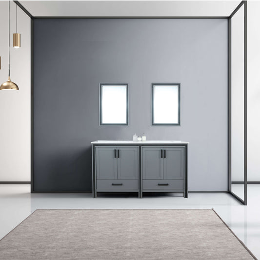 Ziva 60" Dark Grey Double Vanity, Cultured Marble Top, White Square Sink and 22" Mirrors - LZV352260SBJSM22