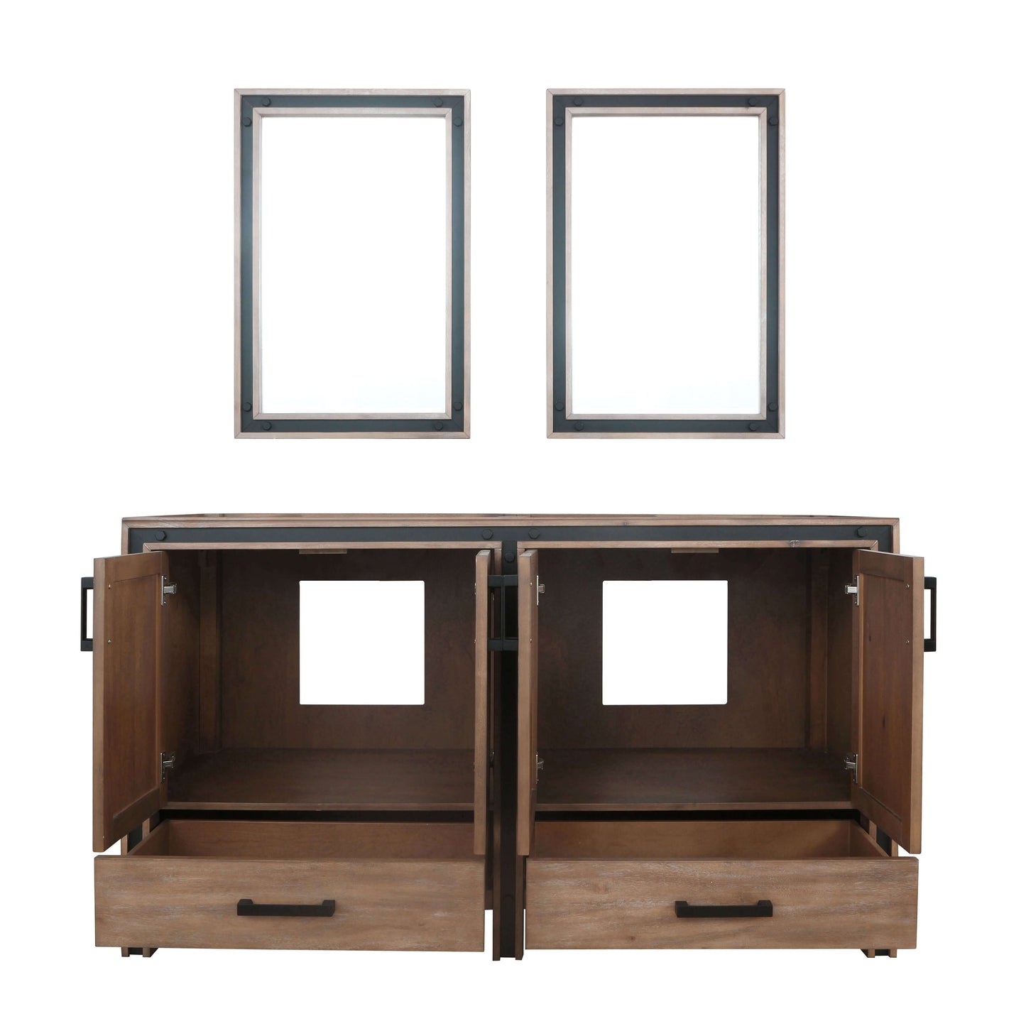 Ziva 60" Rustic Barnwood Double Vanity, no Top and 22" Mirrors - LZV352260SN00M22