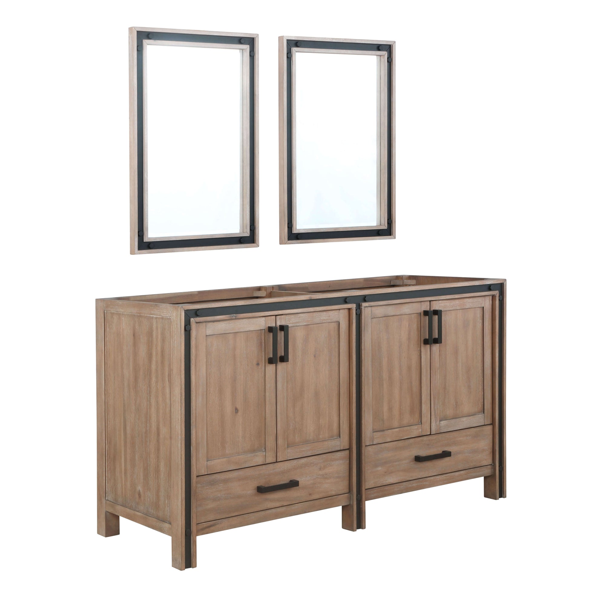 Ziva 60" Rustic Barnwood Double Vanity, no Top and 22" Mirrors - LZV352260SN00M22