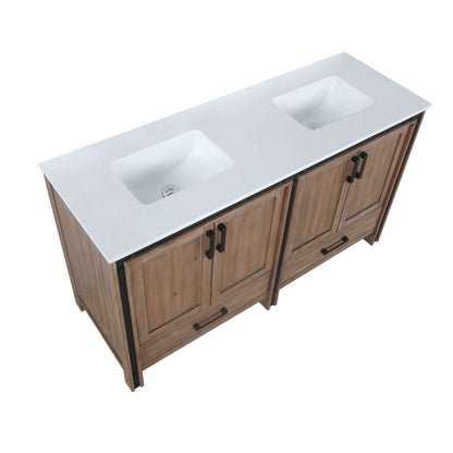 Ziva 60" Rustic Barnwood Double Vanity, Cultured Marble Top, White Square Sink and no Mirror - LZV352260SNJS000