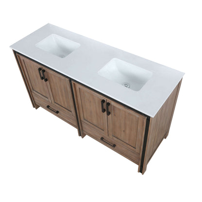 Ziva 60" Rustic Barnwood Double Vanity, Cultured Marble Top, White Square Sink and no Mirror - LZV352260SNJS000