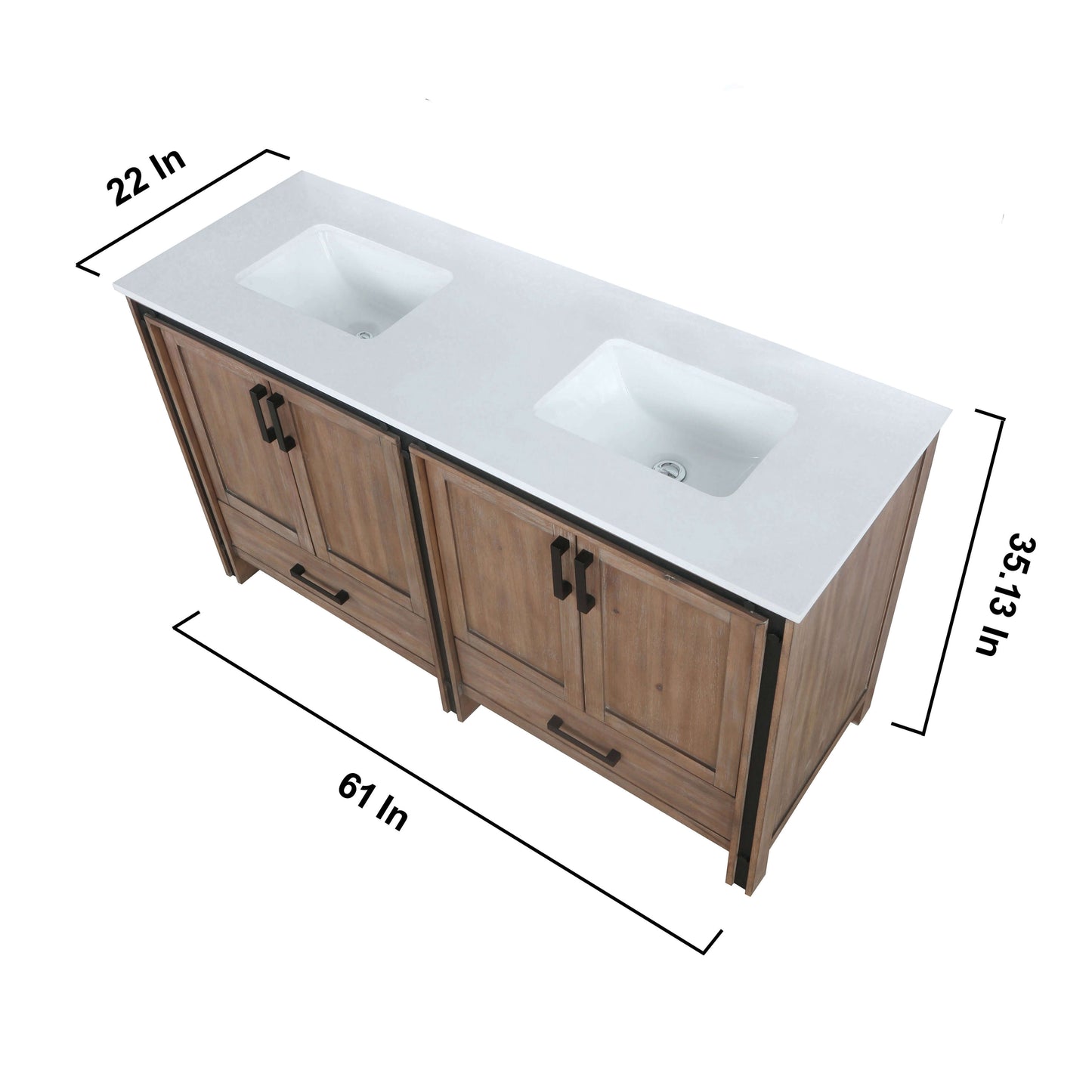 Ziva 60" Rustic Barnwood Double Vanity, Cultured Marble Top, White Square Sink and 22" Mirrors - LZV352260SNJSM22