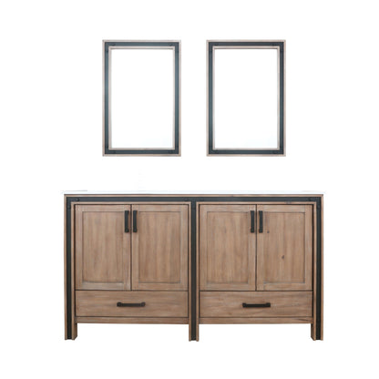 Ziva 60" Rustic Barnwood Double Vanity, Cultured Marble Top, White Square Sink and 22" Mirrors - LZV352260SNJSM22