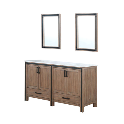 Ziva 60" Rustic Barnwood Double Vanity, Cultured Marble Top, White Square Sink and 22" Mirrors - LZV352260SNJSM22