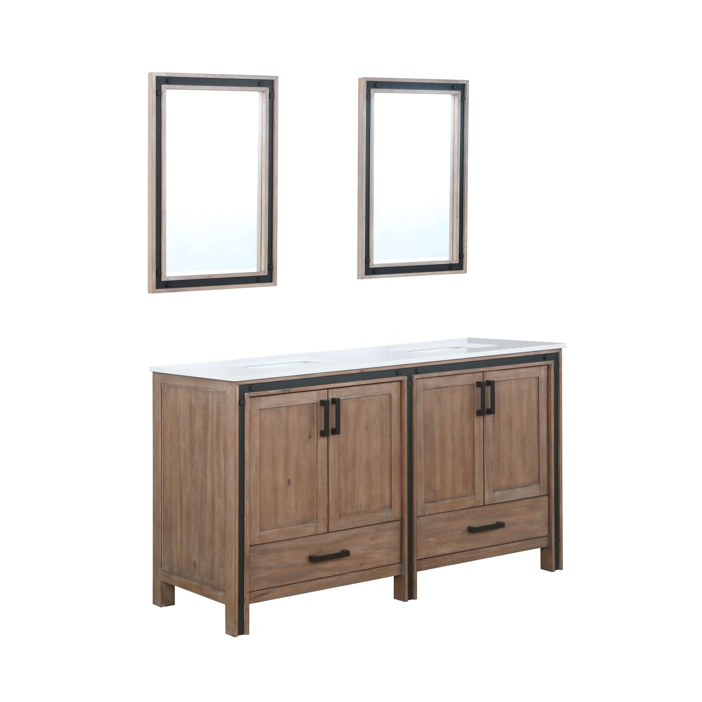 Ziva 60" Rustic Barnwood Double Vanity, Cultured Marble Top, White Square Sink and 22" Mirrors - LZV352260SNJSM22