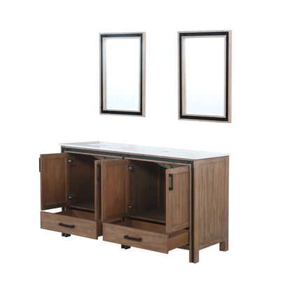 Ziva 60" Rustic Barnwood Double Vanity, Cultured Marble Top, White Square Sink and 22" Mirrors - LZV352260SNJSM22