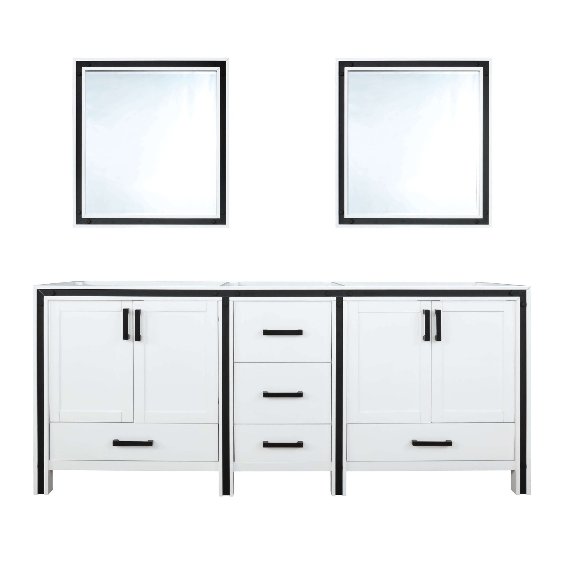 Ziva 72" White Double Vanity, no Top and 30" Mirrors - LZV352272SA00M30