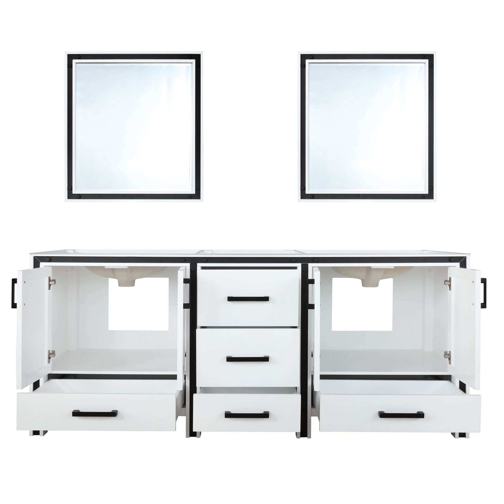 Ziva 72" White Double Vanity, no Top and 30" Mirrors - LZV352272SA00M30