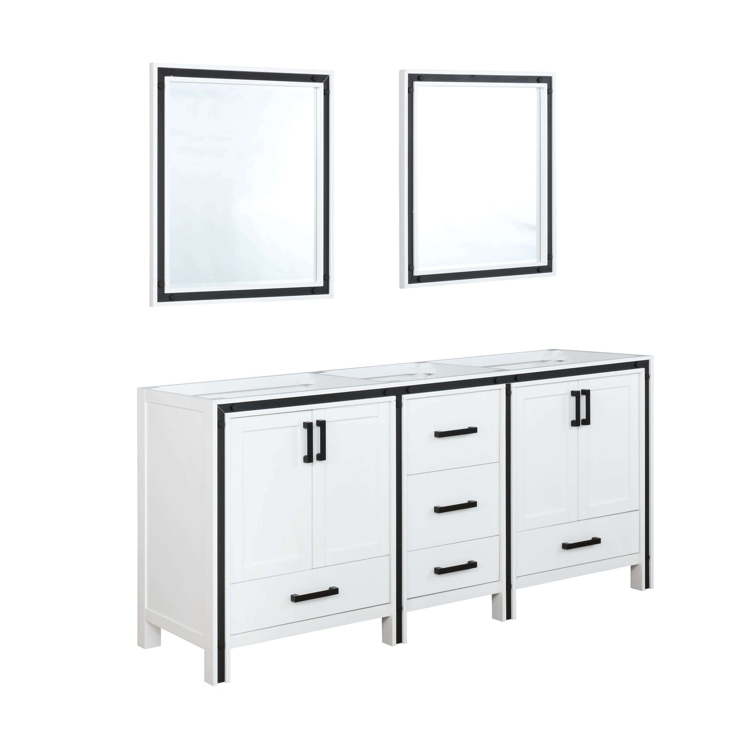 Ziva 72" White Double Vanity, no Top and 30" Mirrors - LZV352272SA00M30