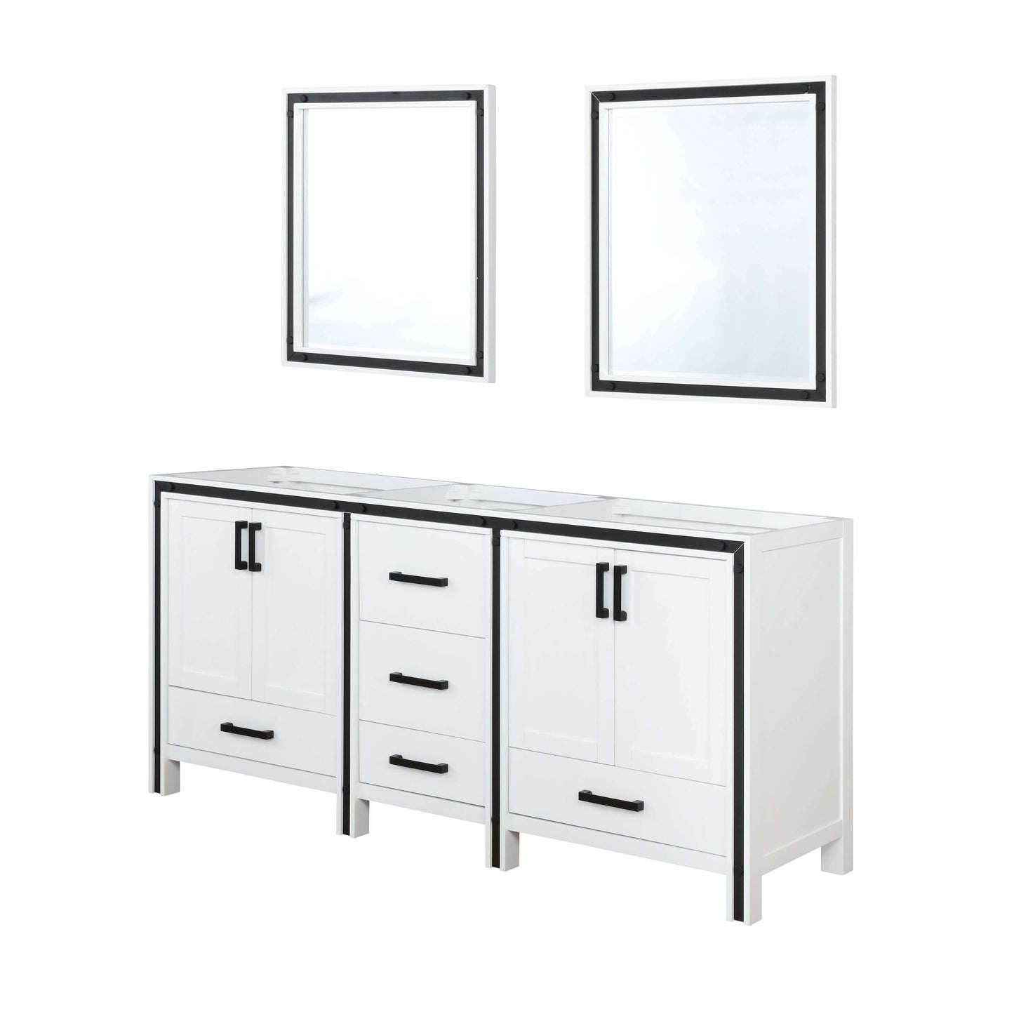 Ziva 72" White Double Vanity, no Top and 30" Mirrors - LZV352272SA00M30