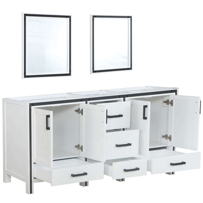 Ziva 72" White Double Vanity, no Top and 30" Mirrors - LZV352272SA00M30