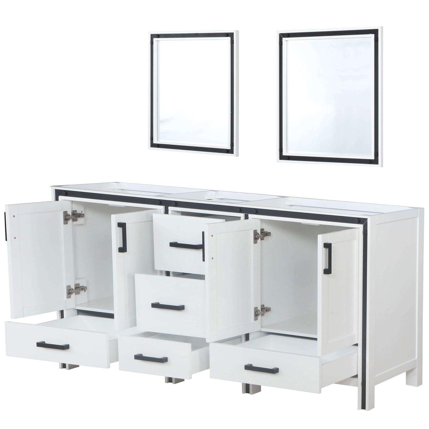 Ziva 72" White Double Vanity, no Top and 30" Mirrors - LZV352272SA00M30