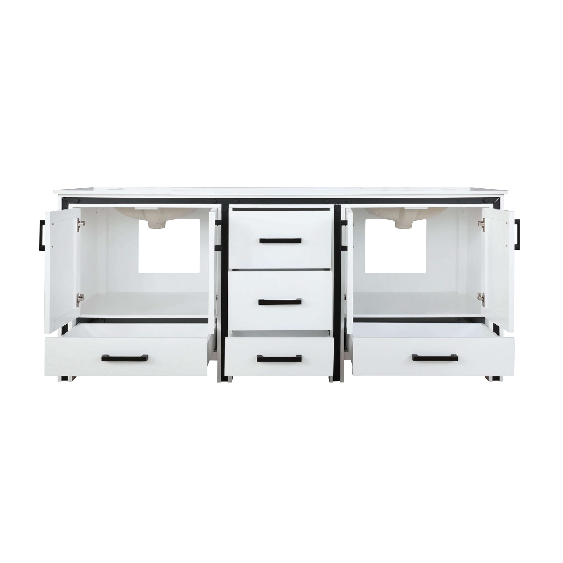 Ziva 72" White Double Vanity, Cultured Marble Top, White Square Sink and no Mirror - LZV352272SAJS000