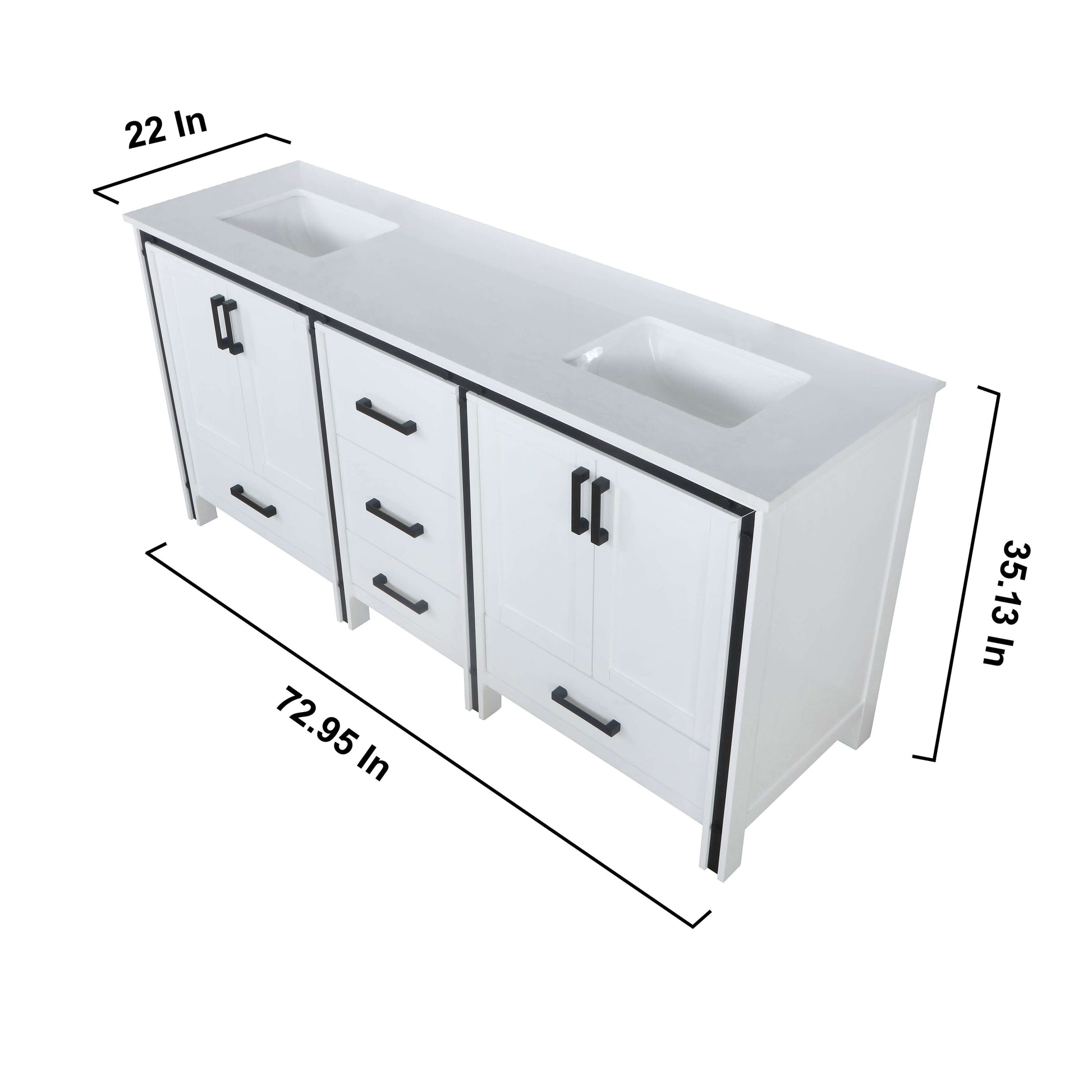 Ziva 72" White Double Vanity, Cultured Marble Top, White Square Sink and 30" Mirrors - LZV352272SAJSM30