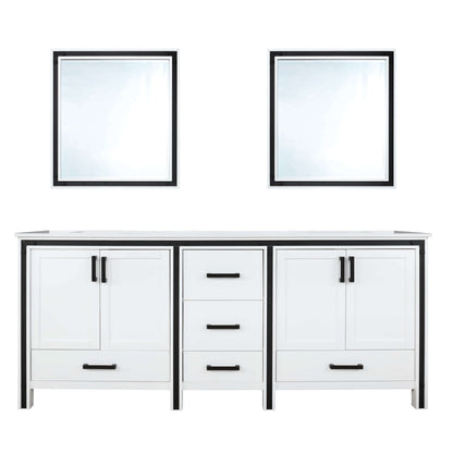 Ziva 72" White Double Vanity, Cultured Marble Top, White Square Sink and 30" Mirrors - LZV352272SAJSM30