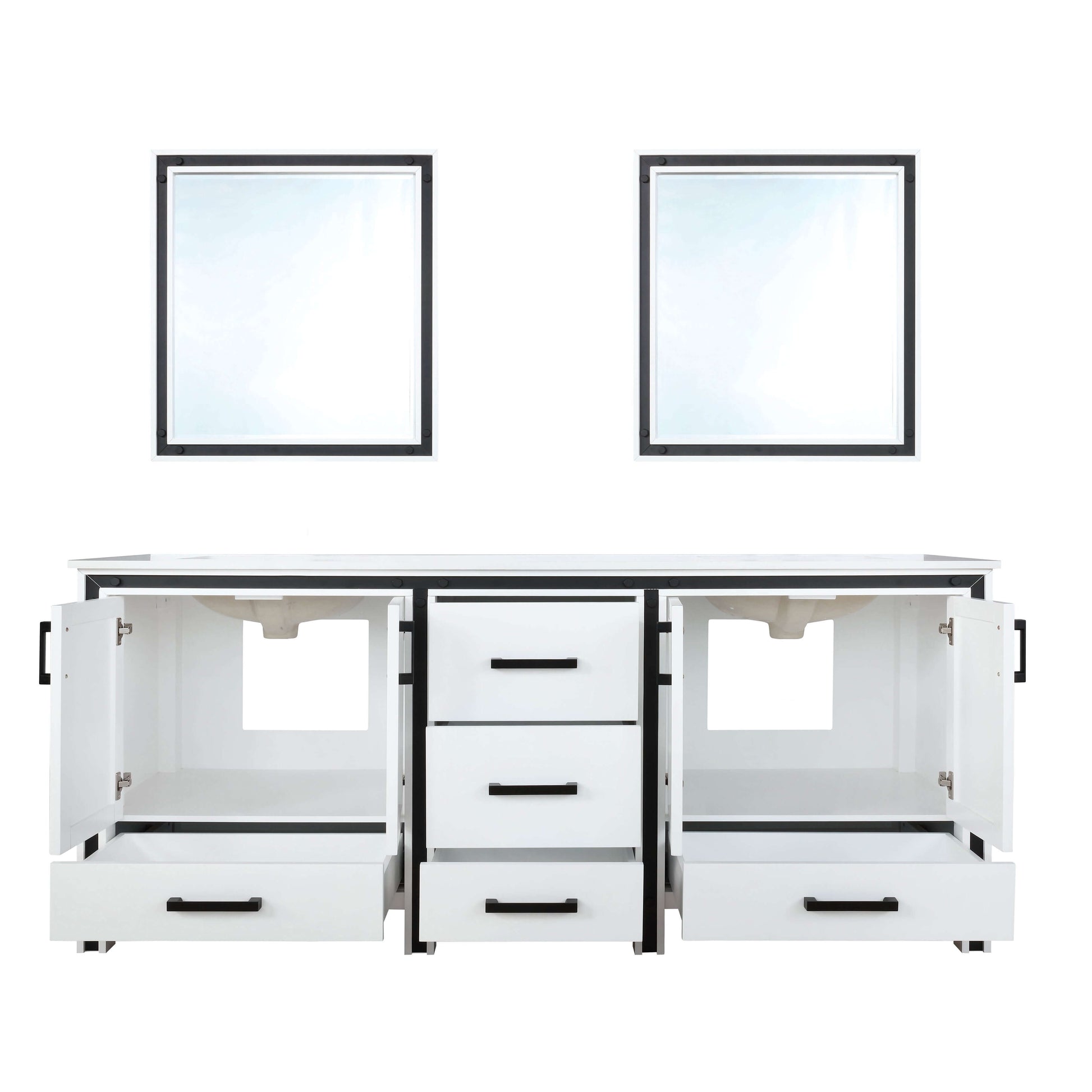 Ziva 72" White Double Vanity, Cultured Marble Top, White Square Sink and 30" Mirrors - LZV352272SAJSM30