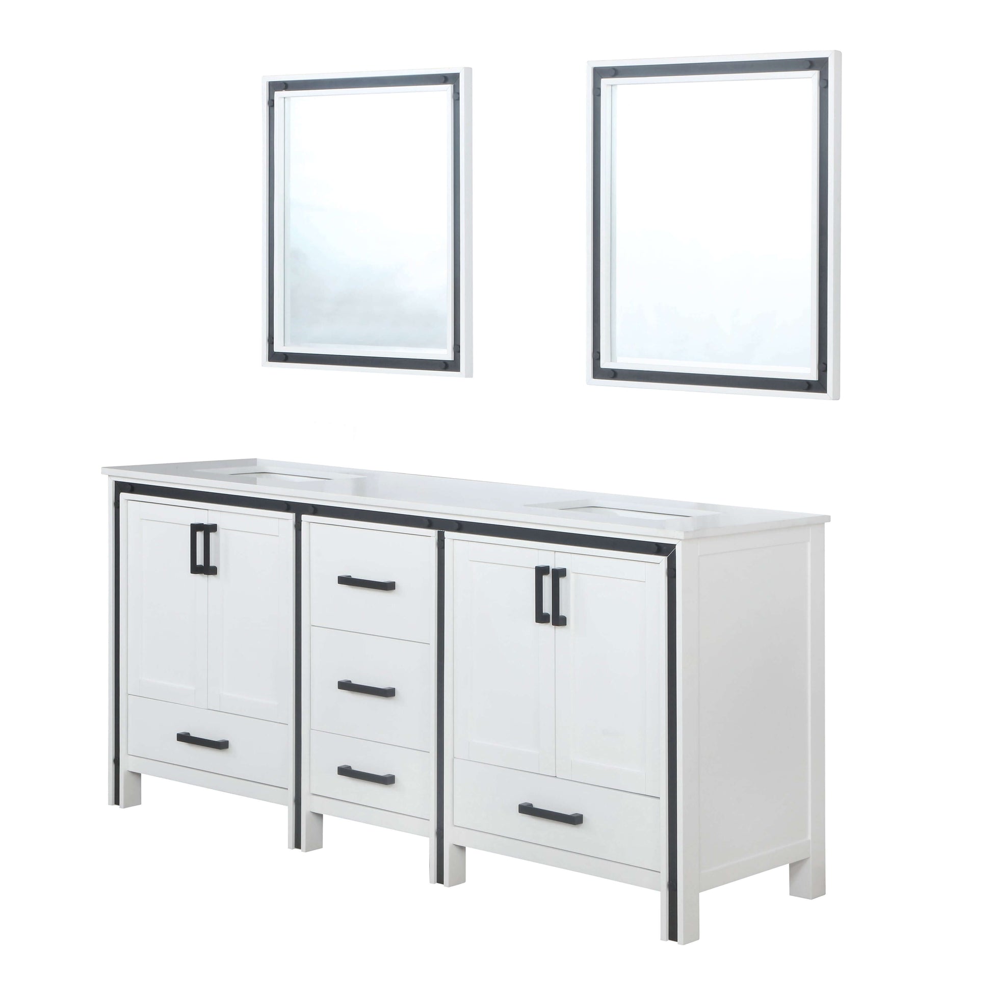 Ziva 72" White Double Vanity, Cultured Marble Top, White Square Sink and 30" Mirrors - LZV352272SAJSM30