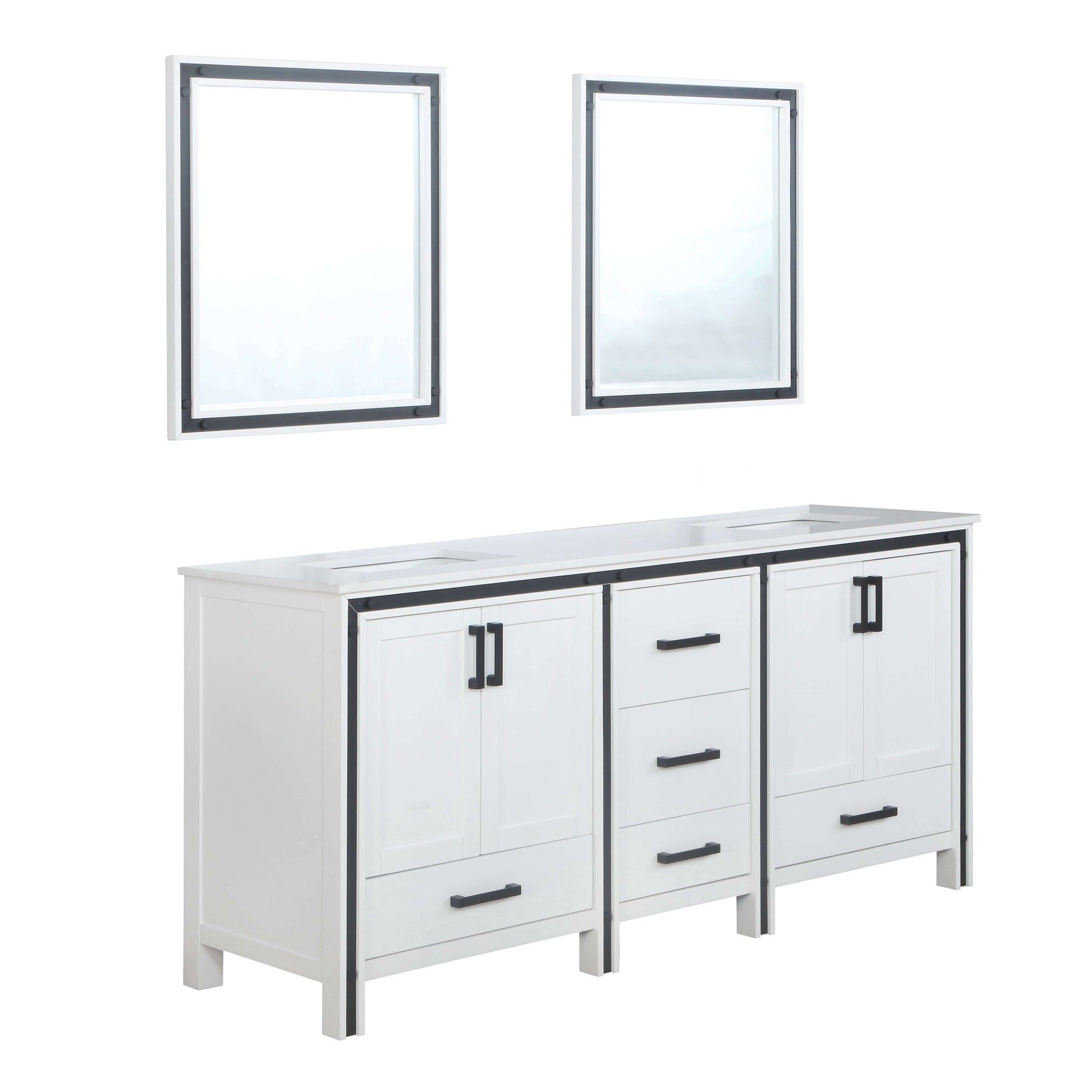 Ziva 72" White Double Vanity, Cultured Marble Top, White Square Sink and 30" Mirrors - LZV352272SAJSM30