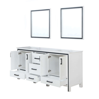 Ziva 72" White Double Vanity, Cultured Marble Top, White Square Sink and 30" Mirrors - LZV352272SAJSM30