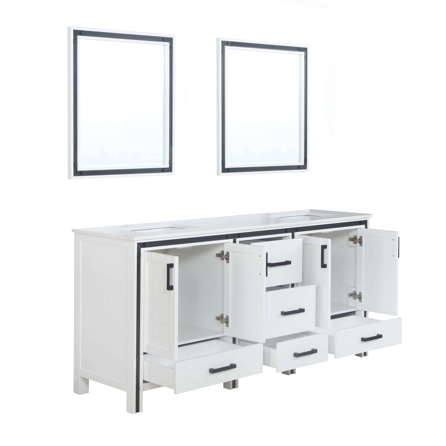 Ziva 72" White Double Vanity, Cultured Marble Top, White Square Sink and 30" Mirrors - LZV352272SAJSM30