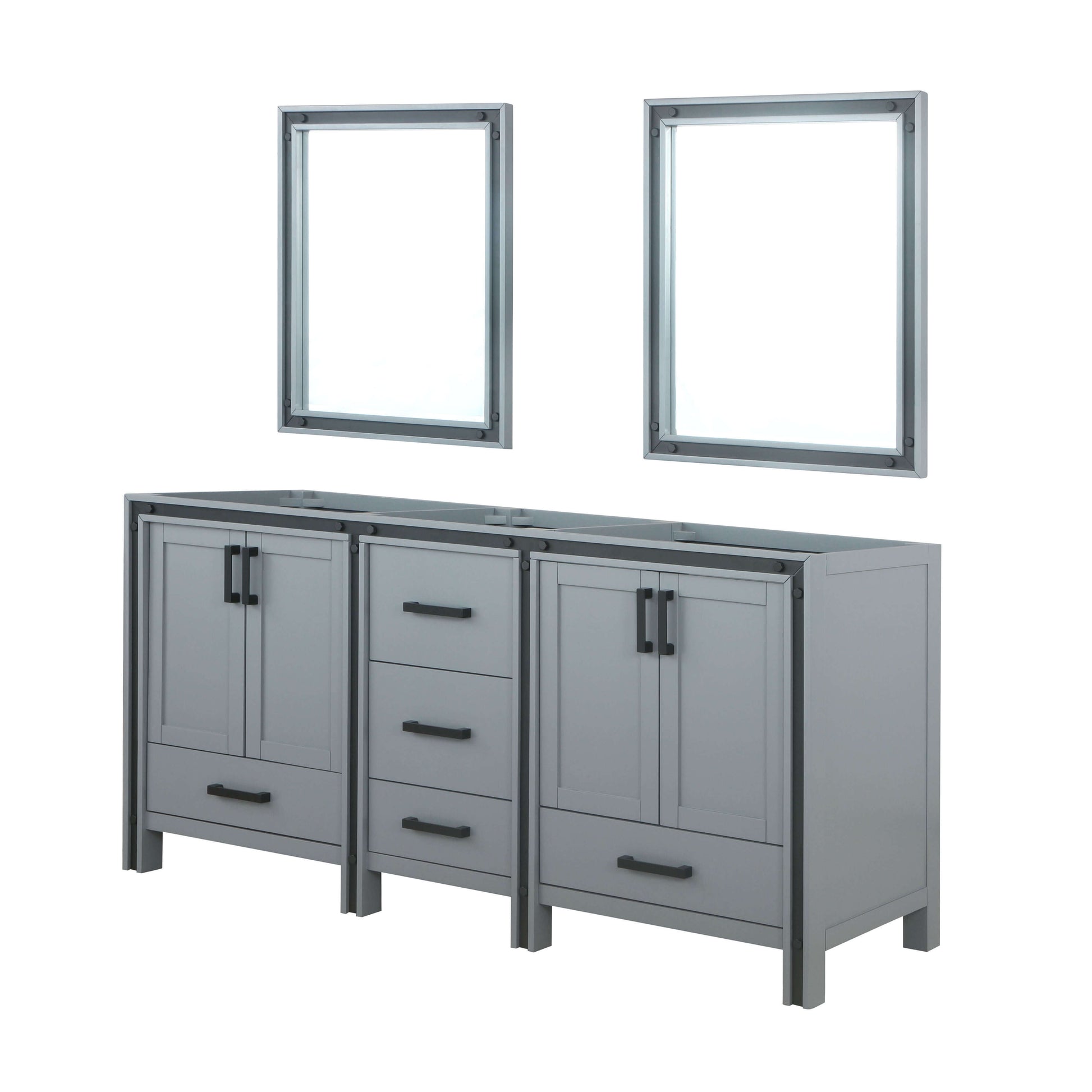 Ziva 72" Dark Grey Double Vanity, no Top and 30" Mirrors - LZV352272SB00M30