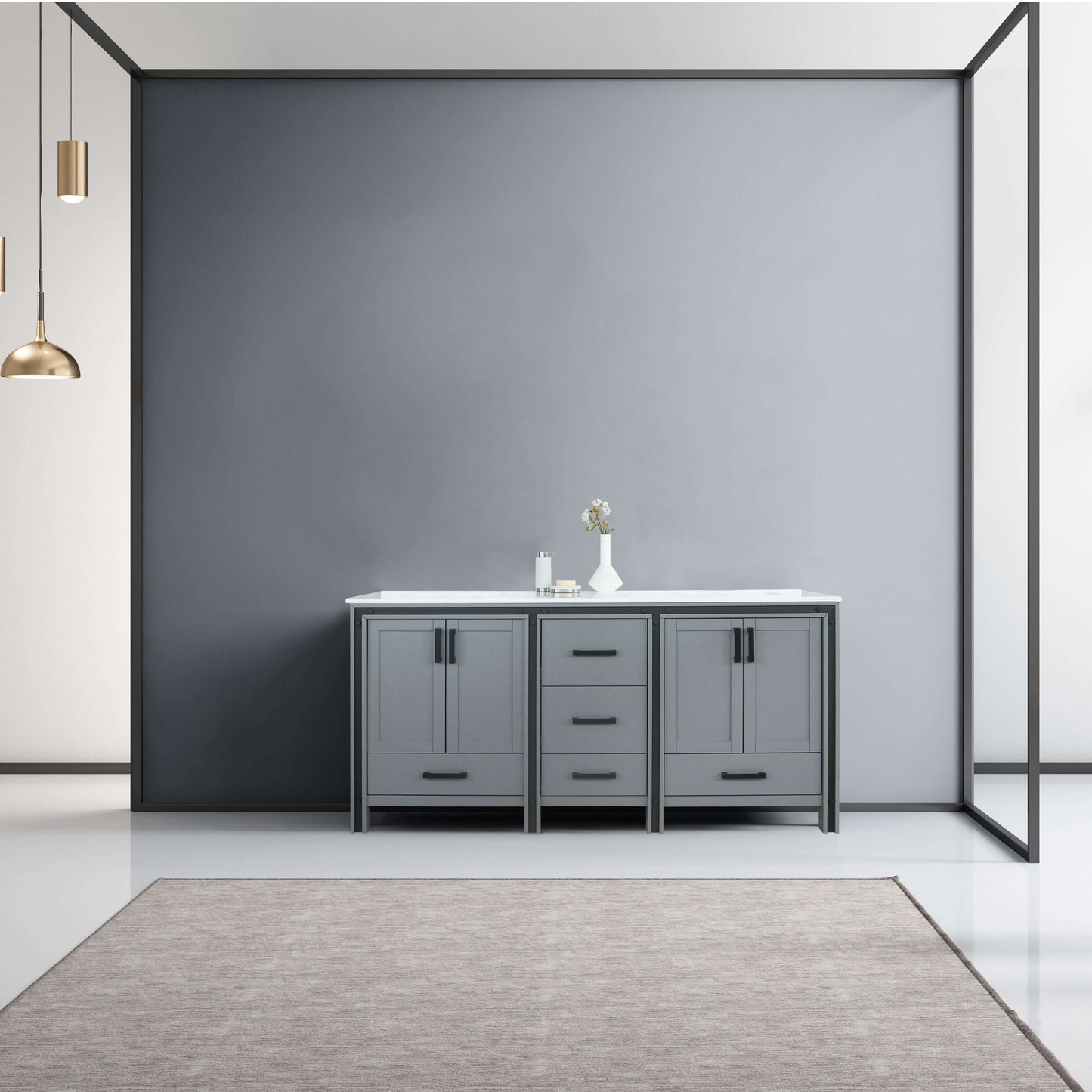 Ziva 72" Dark Grey Double Vanity, Cultured Marble Top, White Square Sink and no Mirror - LZV352272SBJS000