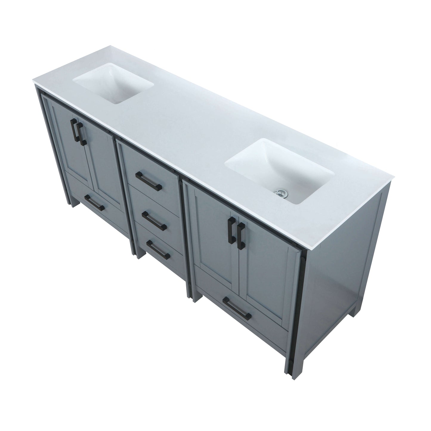 Ziva 72" Dark Grey Double Vanity, Cultured Marble Top, White Square Sink and no Mirror - LZV352272SBJS000