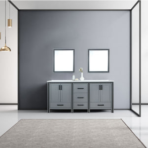 Ziva 72" Dark Grey Double Vanity, Cultured Marble Top, White Square Sink and 30" Mirrors - LZV352272SBJSM30